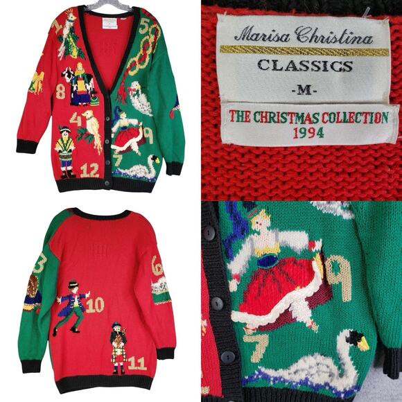 Marisa Christina Sweaters - Vtg Marisa Christina Sweater Womens Medium 12 Days of Christmas Cardigan 90s